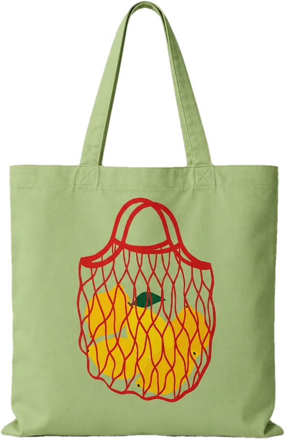 Bolsa verde con malla de frutas amarillas