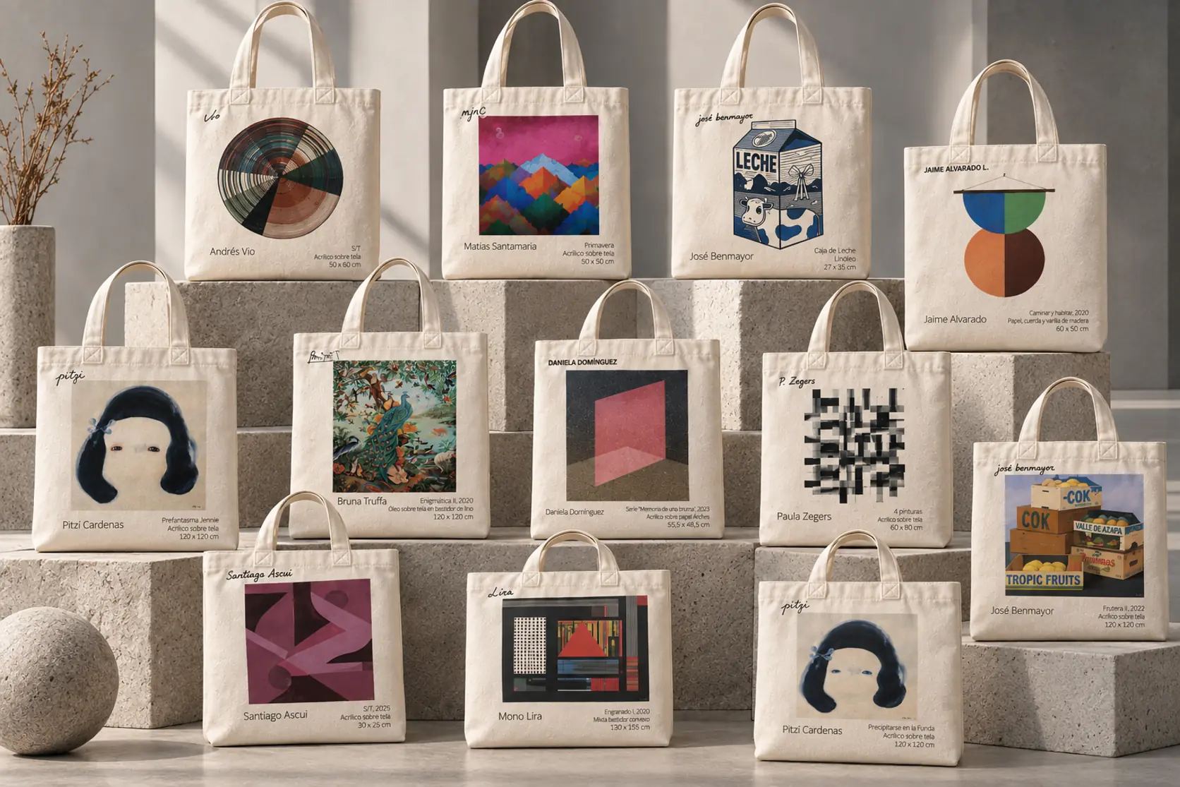 Las bolsas de Arte en Movimiento con obras de artistas chilenos
