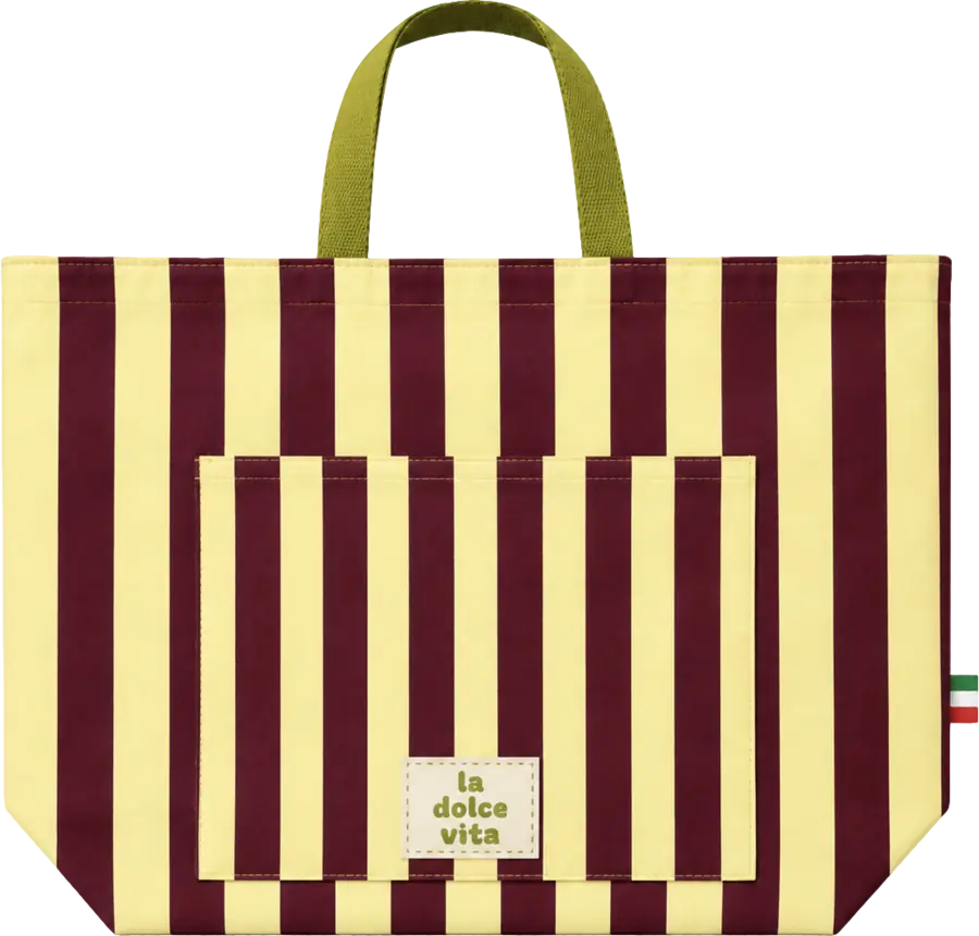 Bolsa de verano rayada burdeo y crema