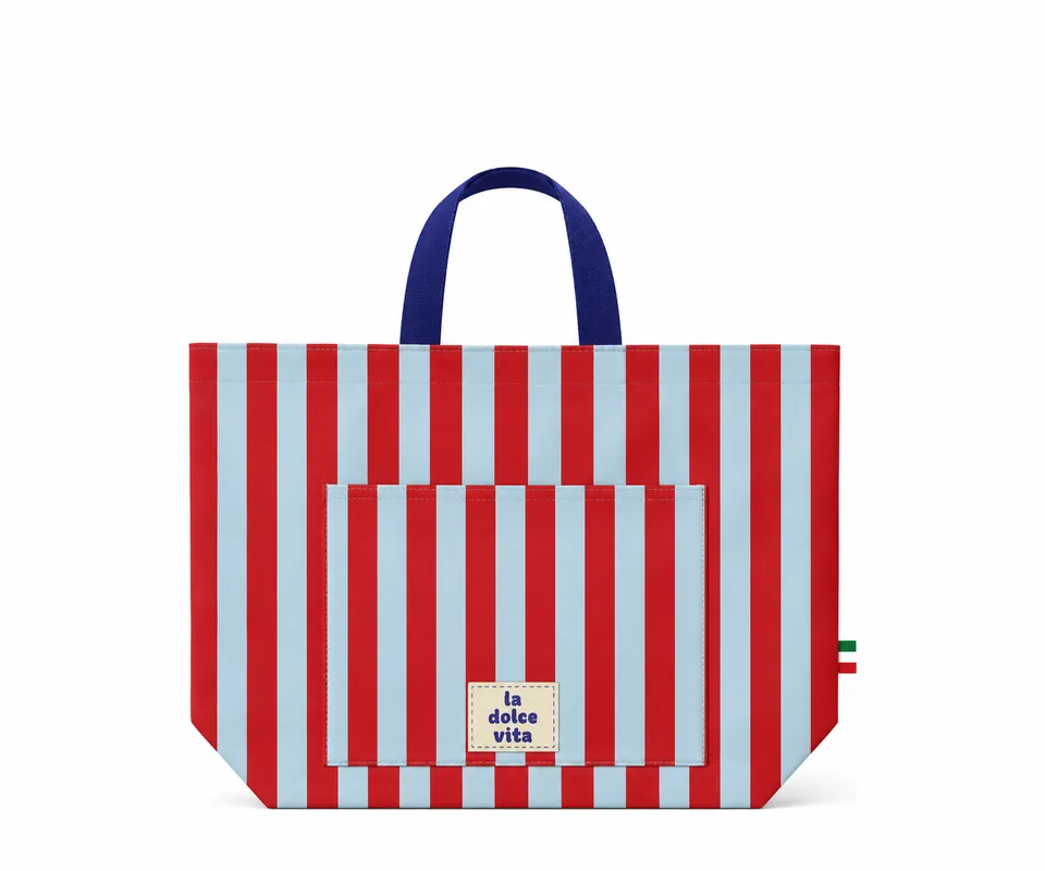 Bolsa rayada roja y celeste de la colección Verano